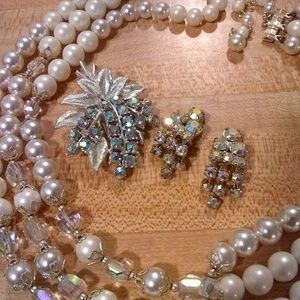 Vintage aurora borealis necklace and earrings sets